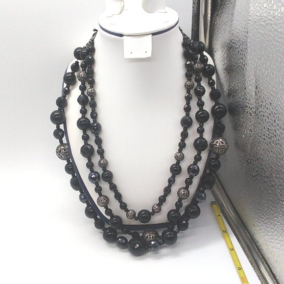 Faceted Beaded & Silver-tone Necklace Adjustable Sliding Knot - Picture 10 of 10